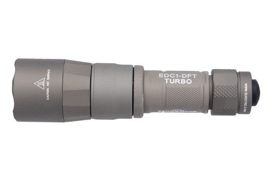 SureFire Everyday Carry Dual Fuel Turbo Handheld LED Flashlight has a tan anodized finish